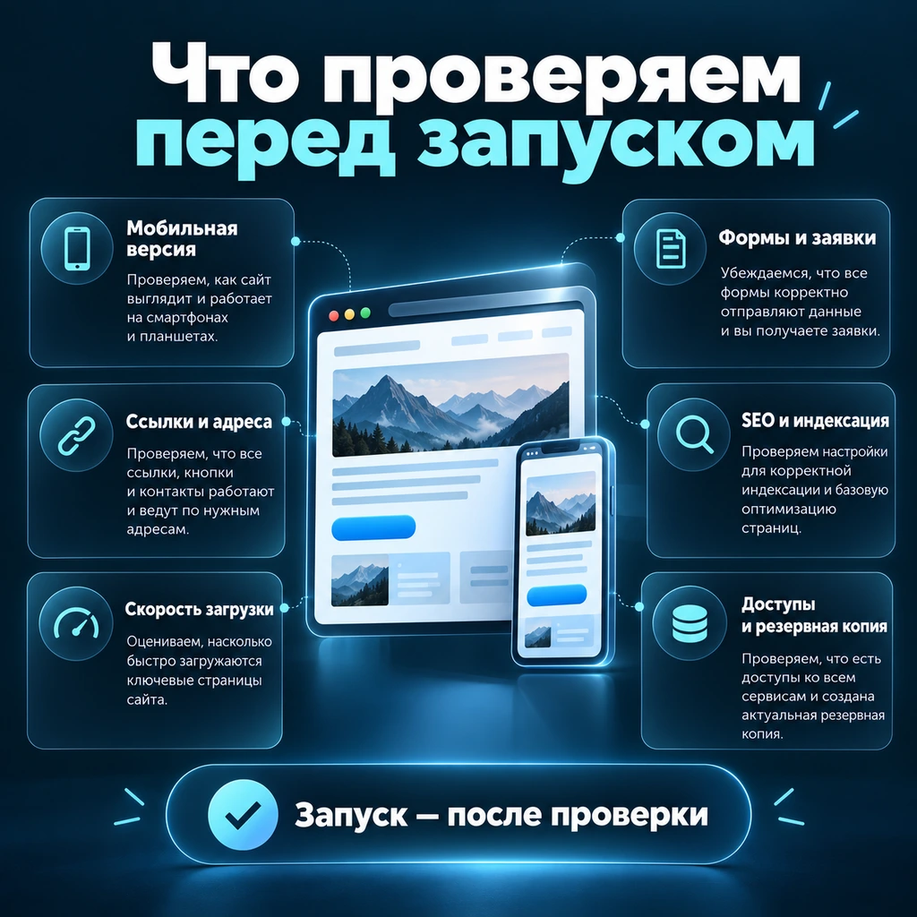 Что проверяем перед запуском сайта: мобильная версия, формы, SEO и доступы
